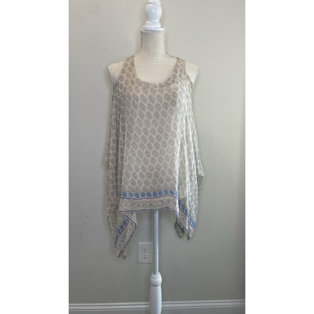Angela 100% Silk Made In Italy Sleeveless Sheer Asymmetric Cold Shoulder Small